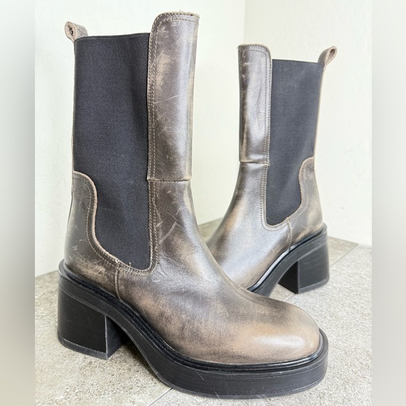 NEW Steve Madden Flynn Brown Leather Chelsea Platform Boots EU39 US8.5 - Picture 1 of 10